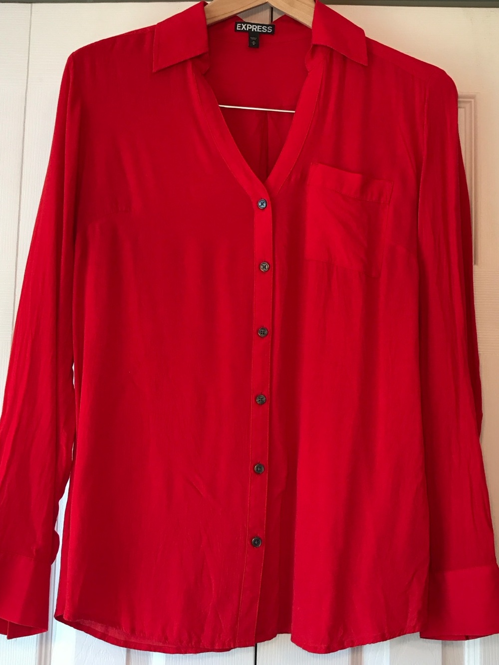 Express Bright Red V Neck Button-Front Blouse
